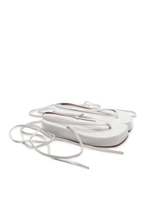 Amina Muaddi White Leather Tie Sandals 2