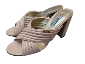 Prada Nude Leather Heeled Mules | 39.5 | Hardly Ever Worn It