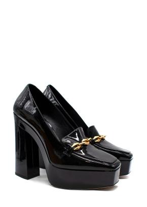 Jimmy Choo Black Soft Patent Leather Heels with Chain Embellishment 2