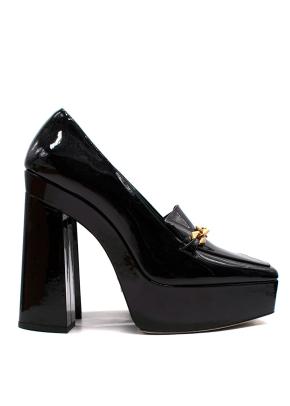 Jimmy Choo Black Soft Patent Leather Heels with Chain Embellishment 3