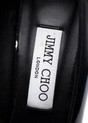 Jimmy Choo Black Soft Patent Leather Heels with Chain Embellishment 4