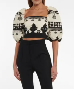 Johanna Ortiz Puff Sleeve Pattern Crop Top 2