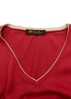 Loro Piana Red V Neck Long Sleeve Cotton Knit Jumper 7
