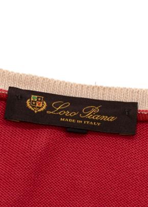 Loro Piana Red V Neck Long Sleeve Cotton Knit Jumper 2