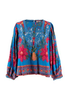 Farm Rio Blue Printed Lace Detail Blouse 2