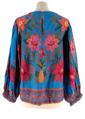 Farm Rio Blue Printed Lace Detail Blouse 3