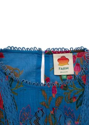 Farm Rio Blue Printed Lace Detail Blouse 7