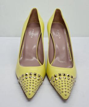 Gucci Yellow Studded Leather Malaga Pointed Toe Pumps 5