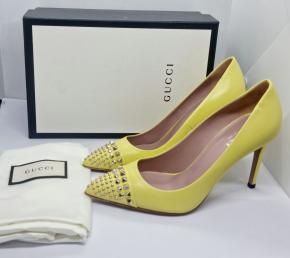 Gucci Yellow Studded Leather Malaga Pointed Toe Pumps 10