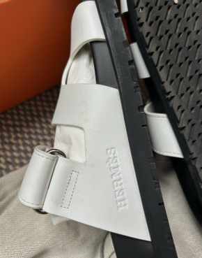 Hermes White Leather Chypre sandals 5