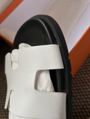 Hermes White Leather Chypre sandals 7