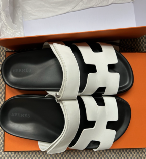Hermes White Leather Chypre sandals 6