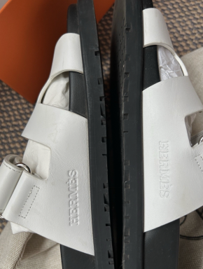 Hermes White Leather Chypre sandals 10
