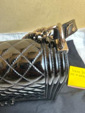Chanel Black Patent Quilted Boy Bag 10