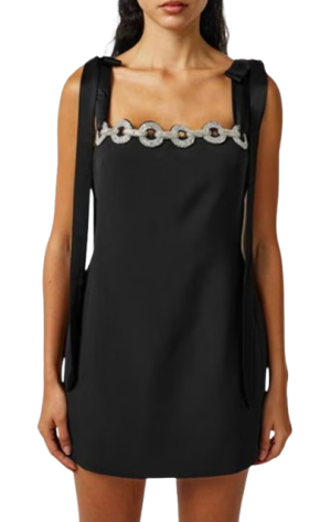 David Koma Bow Embellished Black Mini Dress 2