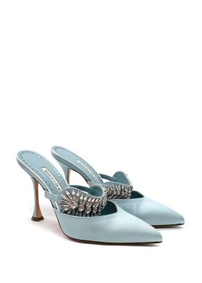 Manolo Blahnik Baby Blue Crystal-embellished Satin Heeled Mules 2