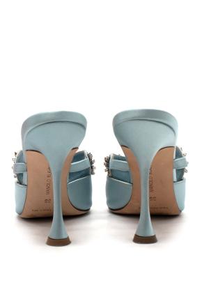 Manolo Blahnik Baby Blue Crystal-embellished Satin Heeled Mules 4