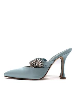 Manolo Blahnik Baby Blue Crystal-embellished Satin Heeled Mules 10