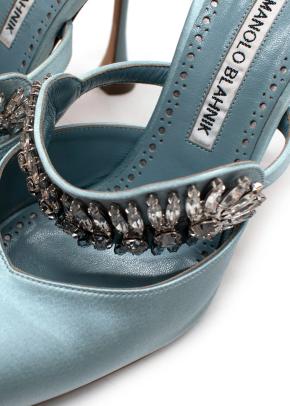 Manolo Blahnik Baby Blue Crystal-embellished Satin Heeled Mules 6