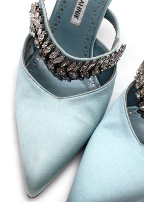 Manolo Blahnik Baby Blue Crystal-embellished Satin Heeled Mules 11