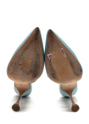 Manolo Blahnik Baby Blue Crystal-embellished Satin Heeled Mules 9