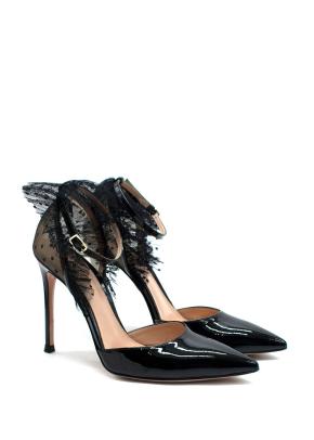 Gianvito Rossi Patent Leather Ruffle Lace Embellishment Heeled Pumps 2