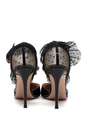 Gianvito Rossi Patent Leather Ruffle Lace Embellishment Heeled Pumps 6