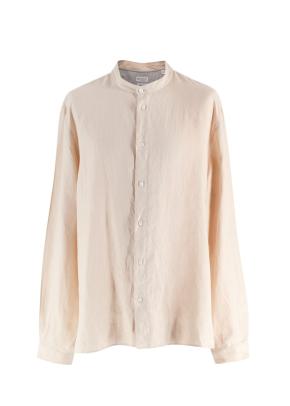 Brunello Cucinelli Neutral Hemp Linen Collarless Shirt 3