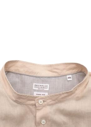 Brunello Cucinelli Neutral Hemp Linen Collarless Shirt 5