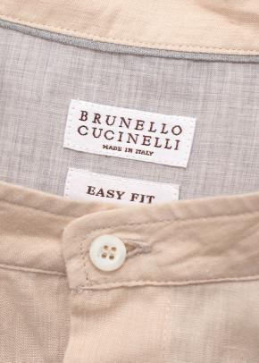 Brunello Cucinelli Neutral Hemp Linen Collarless Shirt 6