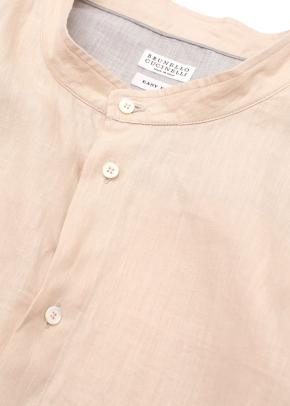 Brunello Cucinelli Neutral Hemp Linen Collarless Shirt 11