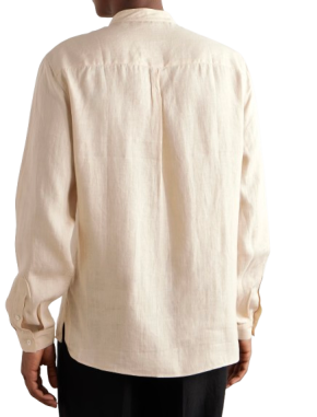 Brunello Cucinelli Neutral Hemp Linen Collarless Shirt 2