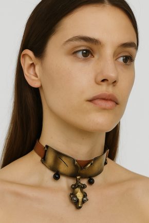 Valentino Skull Pendant Leather Choker 9