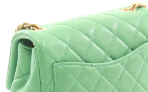 Chanel Mini Flap Bag in Green Leather with Gold Tone Jewel-Embellished Chain 4