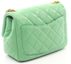 Chanel Mini Flap Bag in Green Leather with Gold Tone Jewel-Embellished Chain 2