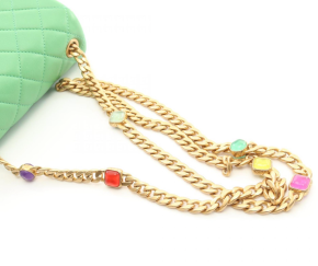 Chanel Mini Flap Bag in Green Leather with Gold Tone Jewel-Embellished Chain 3