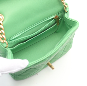 Chanel Mini Flap Bag in Green Leather with Gold Tone Jewel-Embellished Chain 5