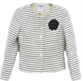 Chanel Ivory And Black Sequin Striped Tweed Jacket 2