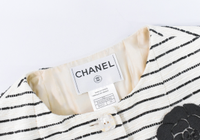 Chanel Ivory And Black Sequin Striped Tweed Jacket 4