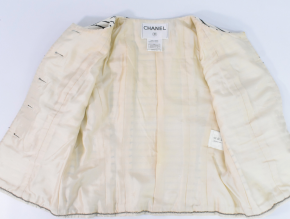 Chanel Ivory And Black Sequin Striped Tweed Jacket 7