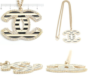 Chanel Striped CC Logo Gold Metal  Pendant 7