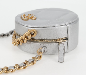 Chanel Grey Quilted Mini Round Bag with Silver and Gold Tone Hardware 19