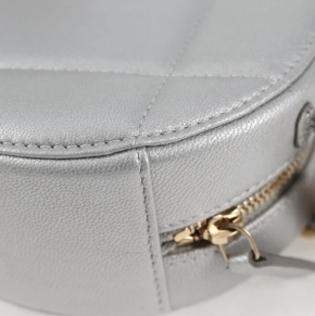 Chanel Grey Quilted Mini Round Bag with Silver and Gold Tone Hardware 17