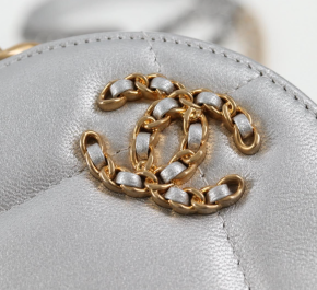 Chanel Grey Quilted Mini Round Bag with Silver and Gold Tone Hardware 3