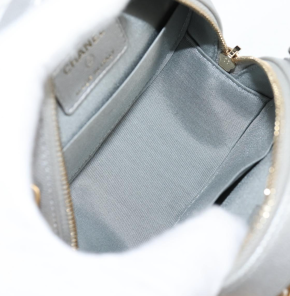 Chanel Grey Quilted Mini Round Bag with Silver and Gold Tone Hardware 15