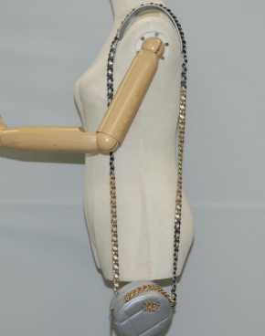 Chanel Grey Quilted Mini Round Bag with Silver and Gold Tone Hardware 14
