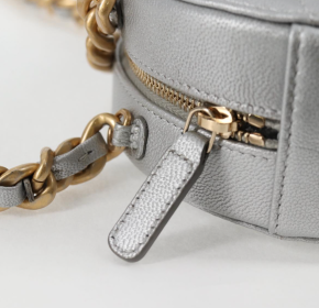 Chanel Grey Quilted Mini Round Bag with Silver and Gold Tone Hardware 10