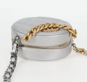 Chanel Grey Quilted Mini Round Bag with Silver and Gold Tone Hardware 9