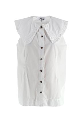 Ganni White Sleeveless Shirt with Oversized Frill Collar 3