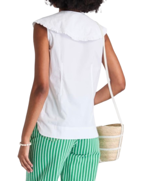 Ganni White Sleeveless Shirt with Oversized Frill Collar 2